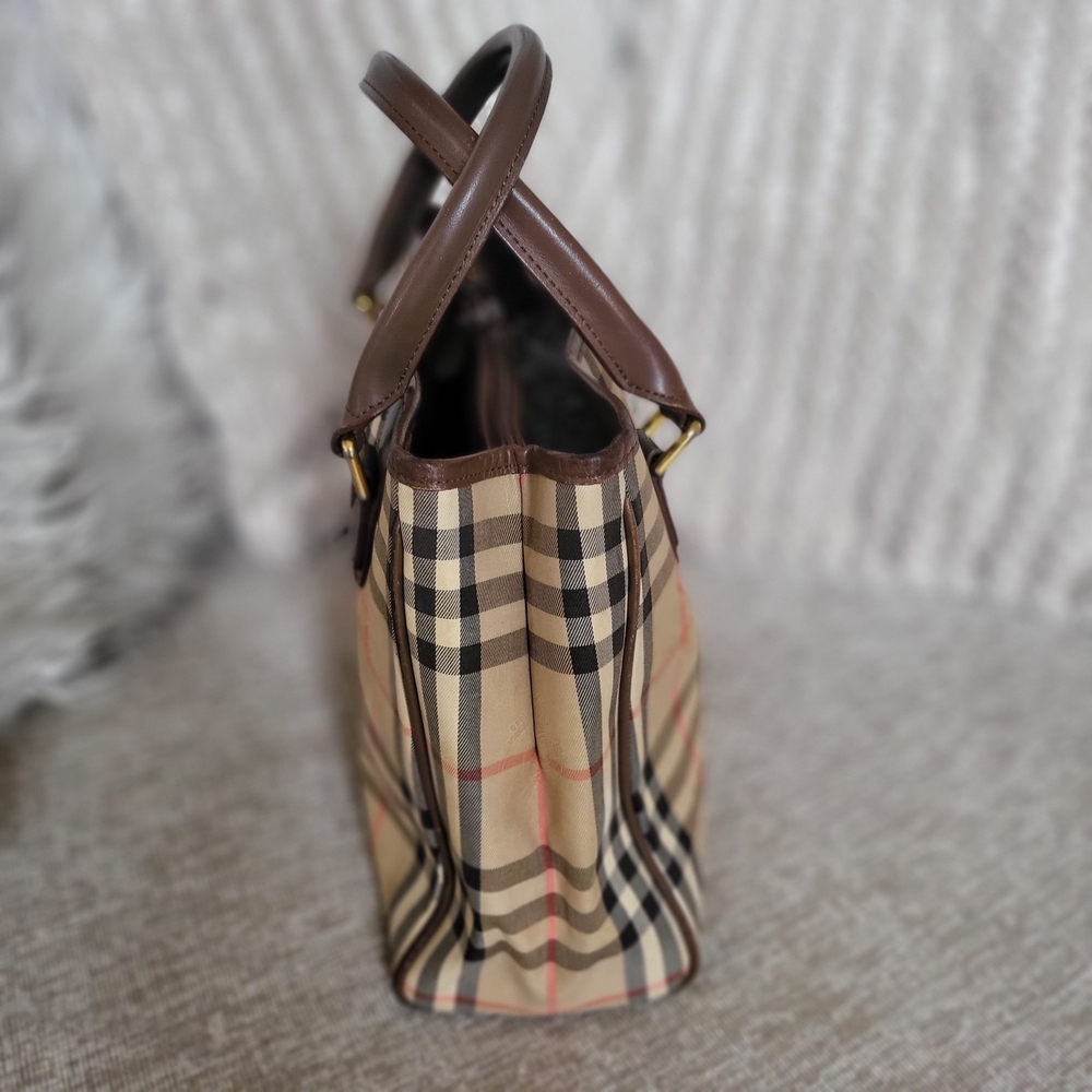 Burberry Nova Check Shadow Horse Handbag Brown Leather Canvas - Picture 3 of 12